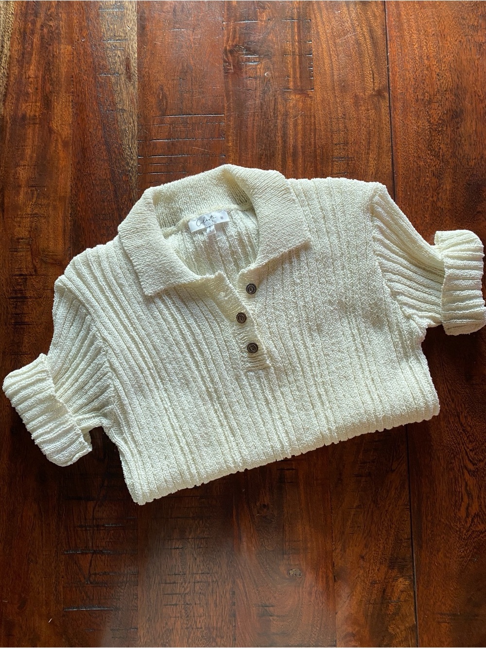 Calista Cream Ribbed Polo Sweater